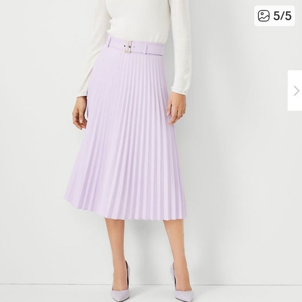 Ann Taylor Belted Pleated Midi Skirt-Pale Lilac-sold out-so pretty!-size 4P